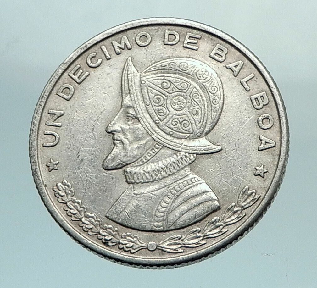 1961 PANAMA - Tenth 1/10th Spanish Conquistador HERO BALBOA Silver Coin i79668