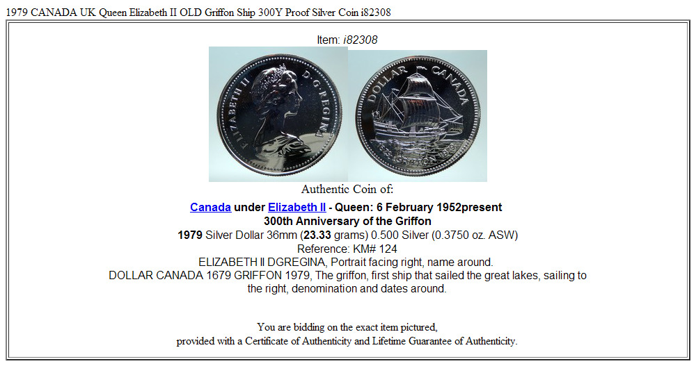 1979 CANADA UK Queen Elizabeth II OLD Griffon Ship 300Y Proof Silver Coin i82308