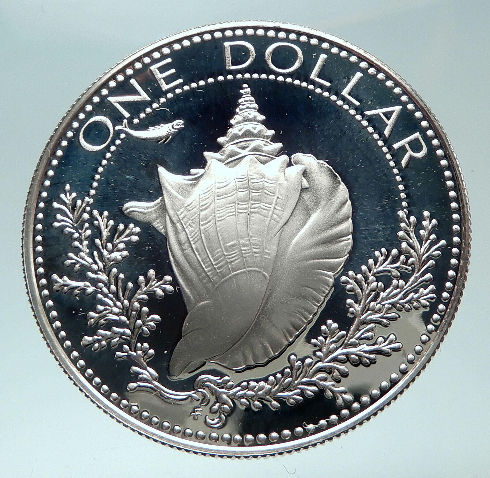 1979 BAHAMAS British Queen Elizabeth II w CONCH SHELL Silver Dollar Coin i82411