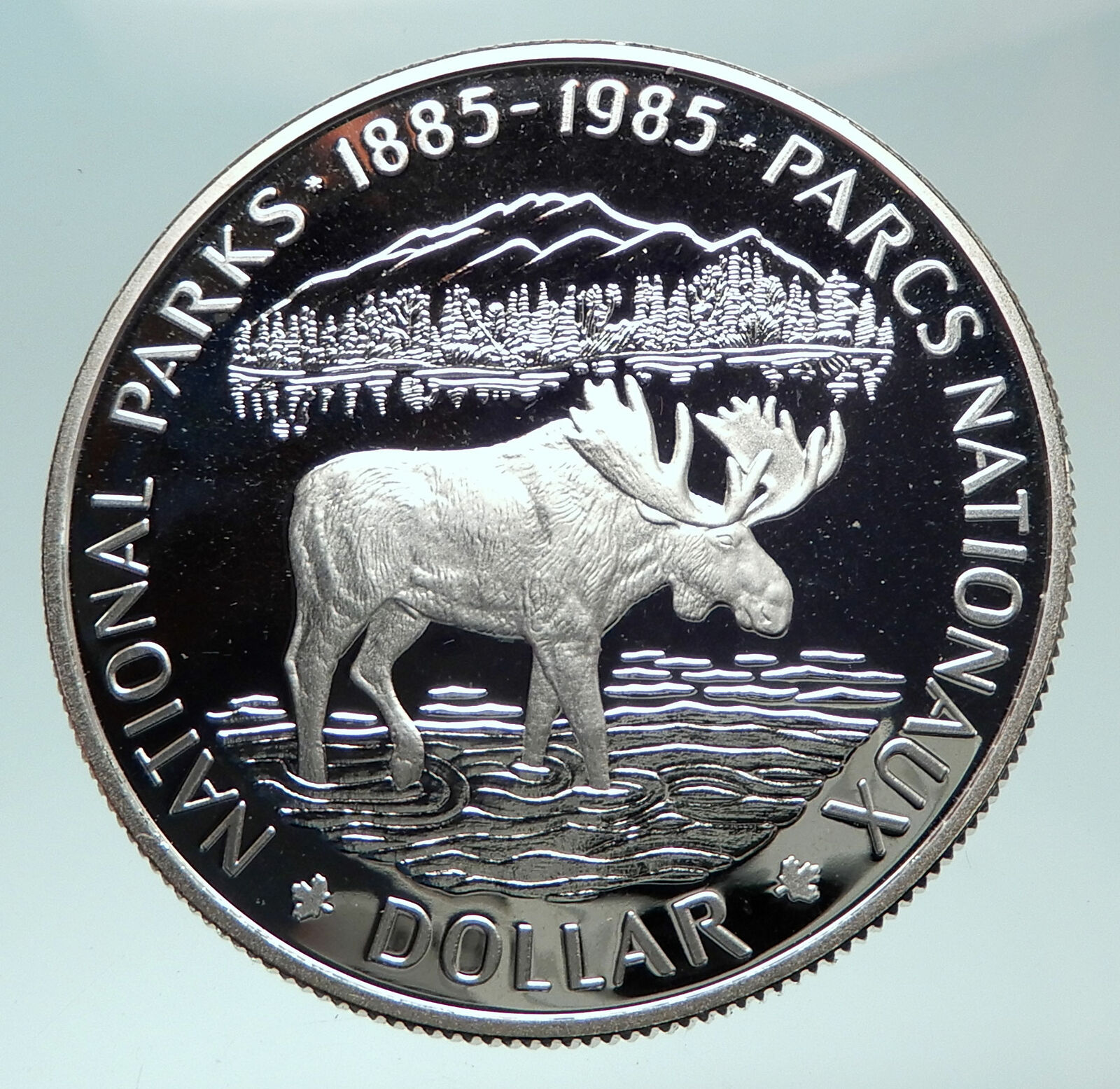 1985 CANADA UK Queen Elizabeth II National Parks MOOSE SILVER Dollar Coin i82405
