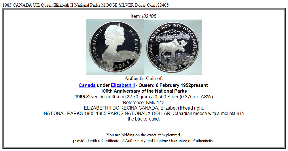 1985 CANADA UK Queen Elizabeth II National Parks MOOSE SILVER Dollar Coin i82405