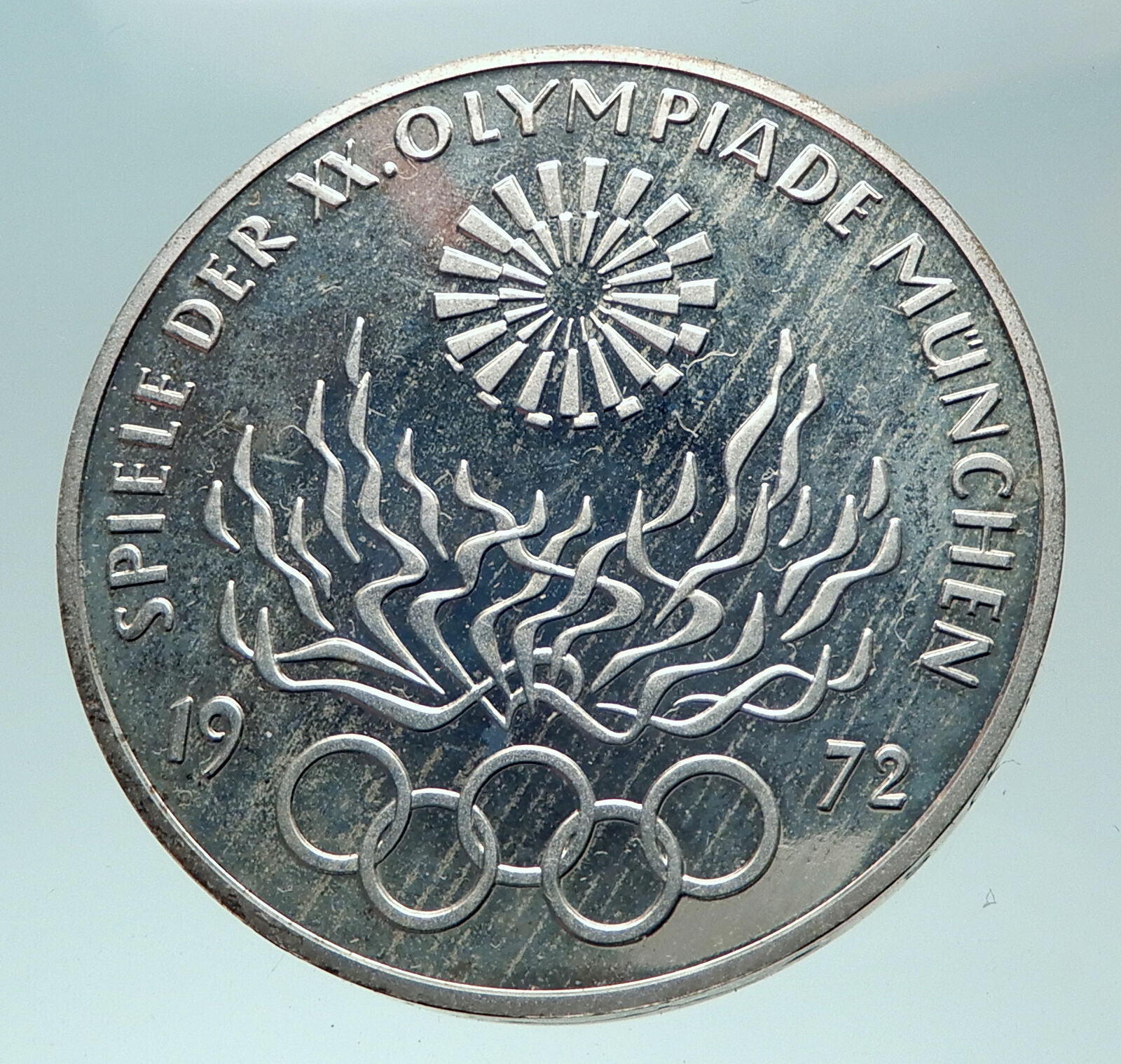 1972 Germany Munich Summer Olympic Antique Proof Silver 10 Mark Coin i82254