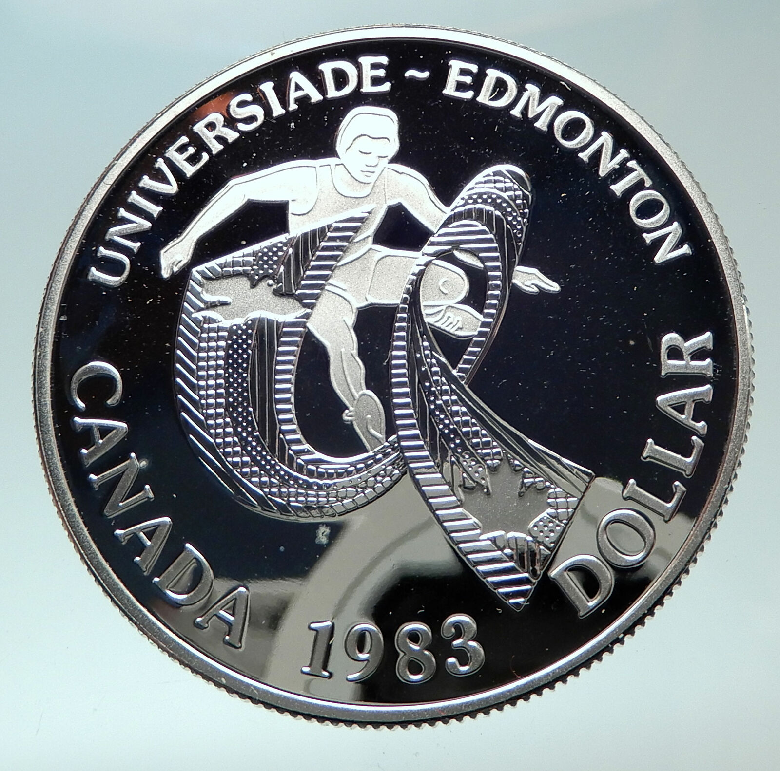 1983 CANADA UK Queen ELIZABETH II Edmonton World Game Proof Silver $ Coin i82407