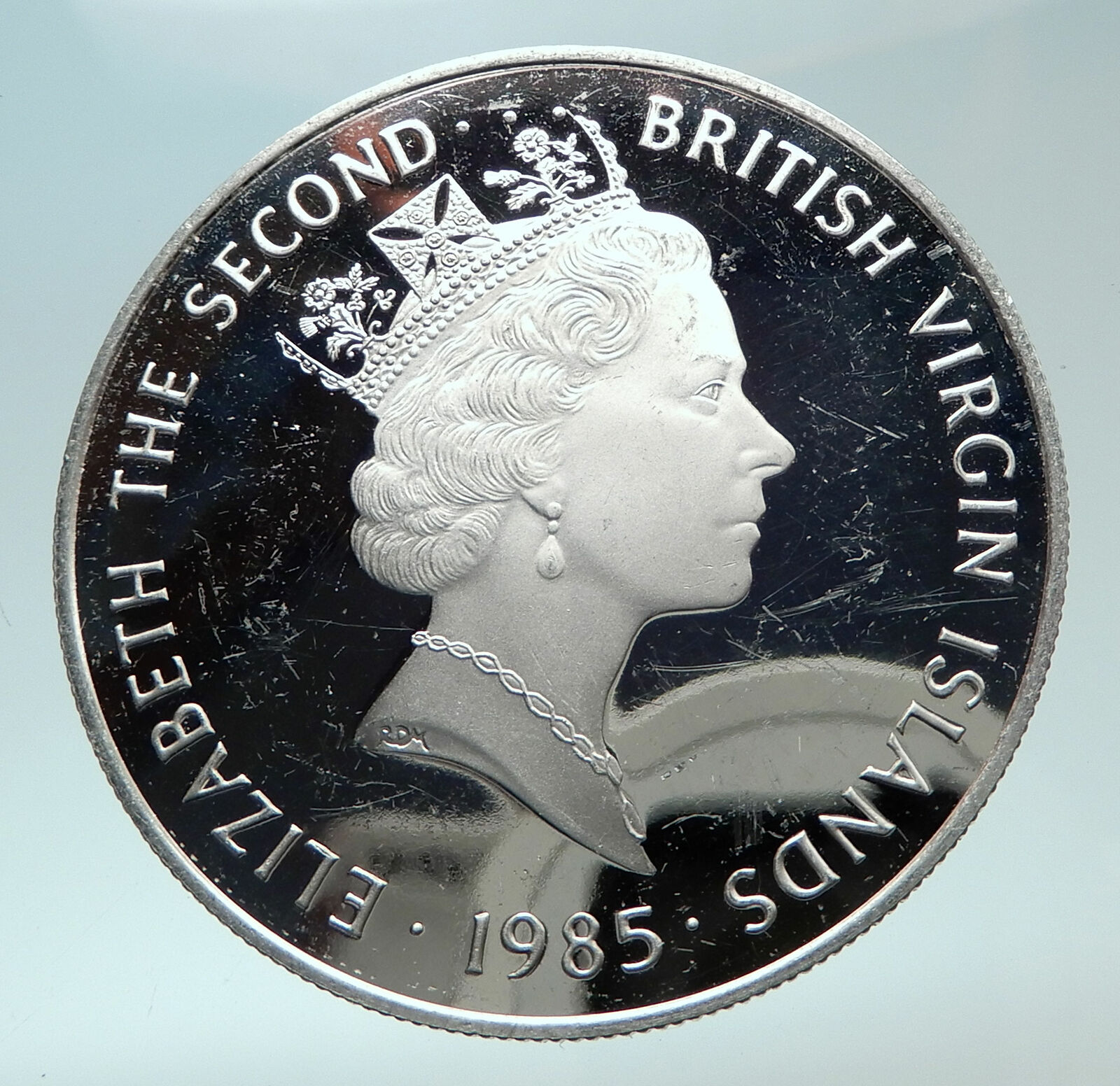 1985 British Virgin Islands UK Queen Elizabeth II Nocturnal Silver Coin i82417