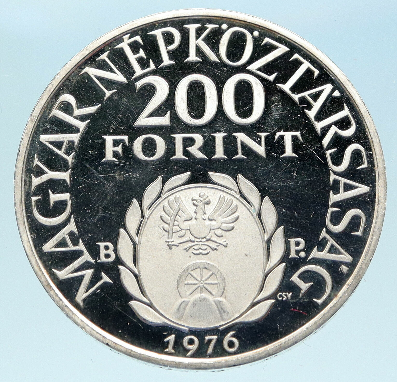 1976 HUNGARY Rakoczi Arms Horseback Antique Silver Proof 200 Forint Coin i82971