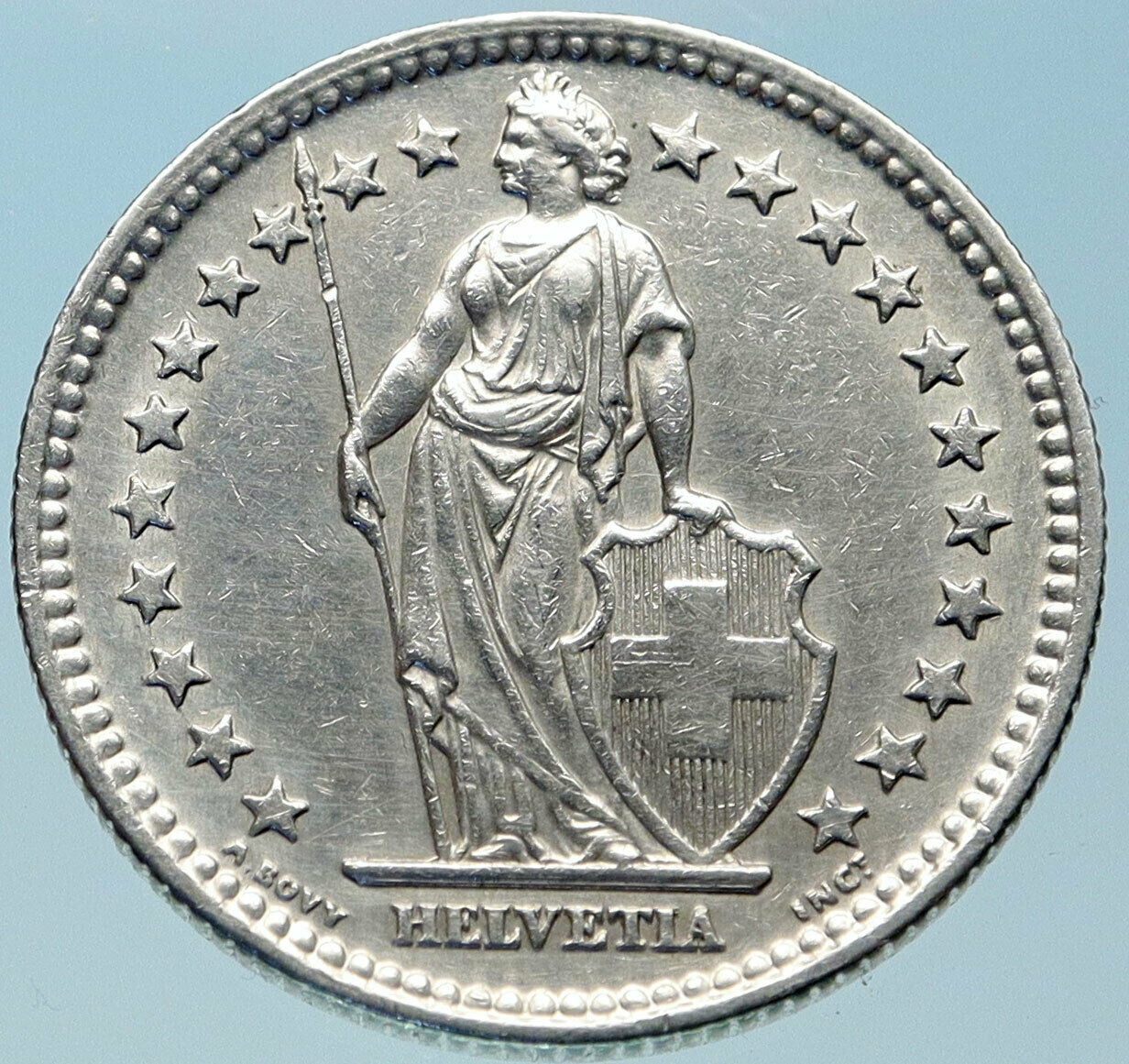 1944 SWITZERLAND - SILVER 2 Francs Coin HELVETIA Symbolizes SWISS Nation i82392