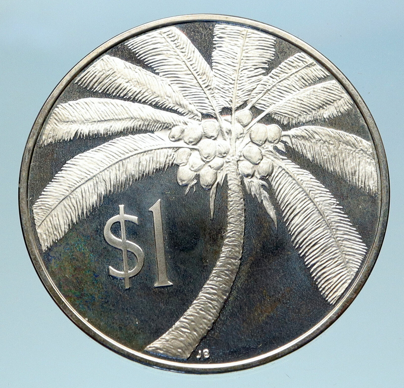 1974 SAMOA UK British Tanumafili II Palm Antique OLD Genuine Silver Coin i82978