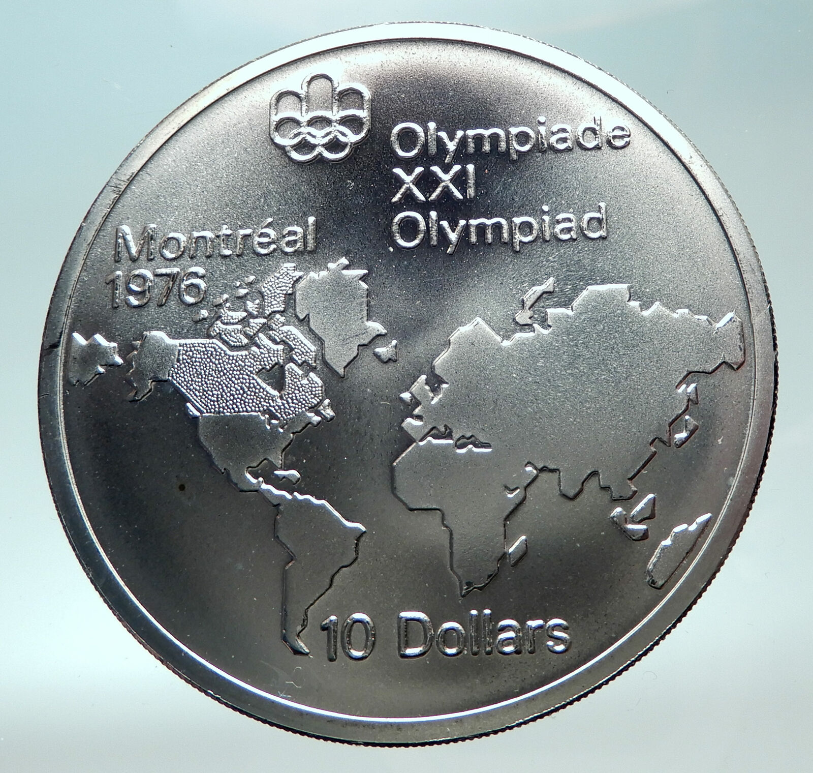 1973 CANADA Queen Elizabeth II Olympics Montreal World Map Silver 10 Coin i82286