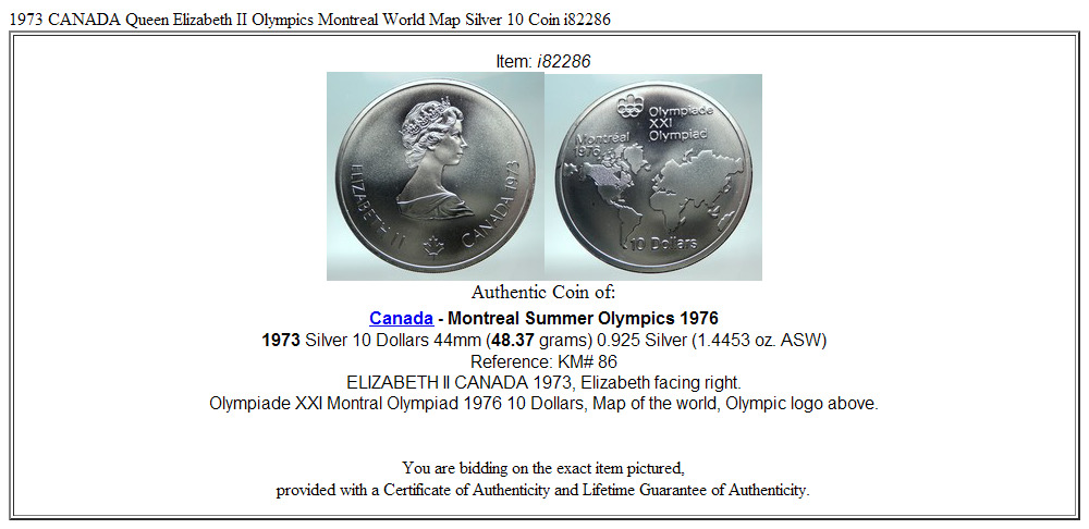 1973 CANADA Queen Elizabeth II Olympics Montreal World Map Silver 10 Coin i82286