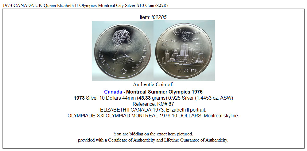 1973 CANADA UK Queen Elizabeth II Olympics Montreal City Silver $10 Coin i82285