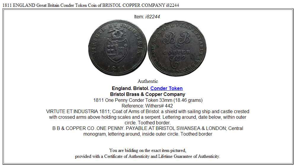 1811 ENGLAND Great Britain Conder Token Coin of BRISTOL COPPER COMPANY i82244