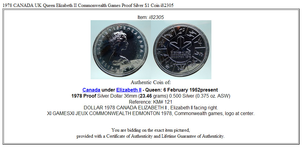 1978 CANADA UK Queen Elizabeth II Commonwealth Games Proof Silver $1 Coin i82305