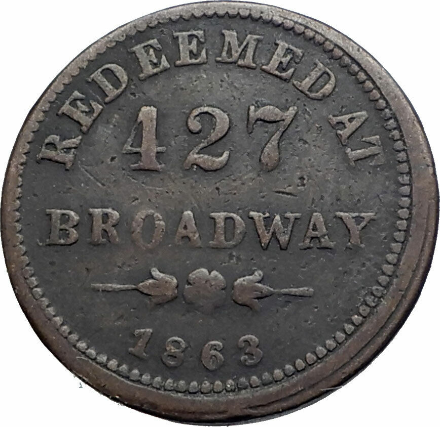 1863 US CIVIL WAR BENJAMIN Jewish ? Store Card One Cent Token Penny Coin i81225