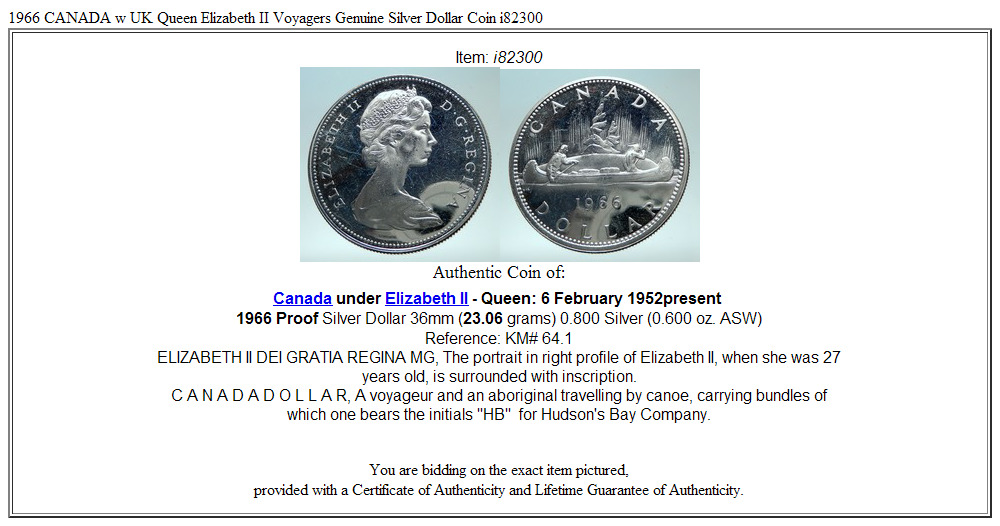 1966 CANADA w UK Queen Elizabeth II Voyagers Genuine Silver Dollar Coin i82300