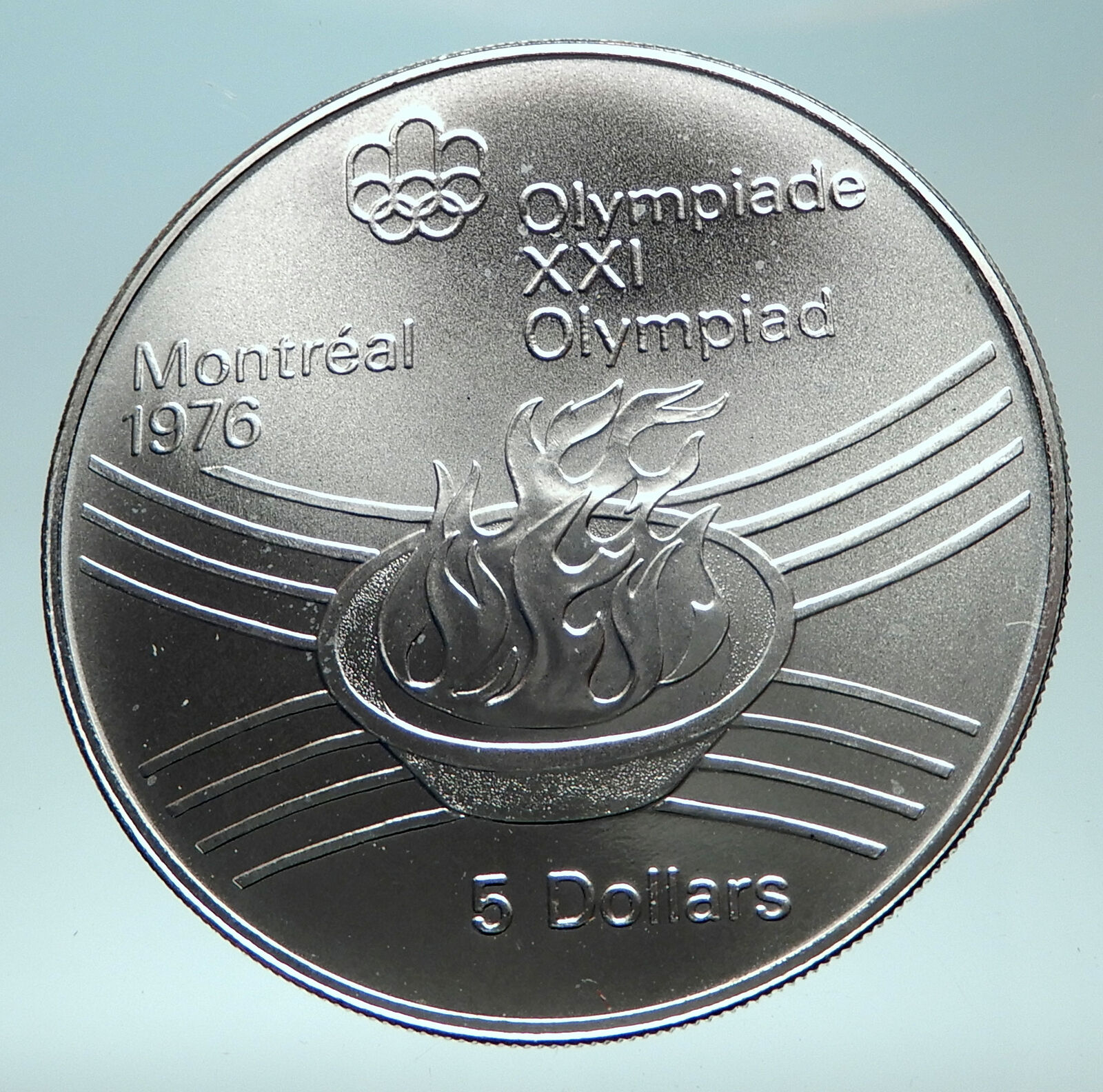 1976 CANADA Queen Elizabeth II Olympics Montreal Torch Silver $5 Coin i82312