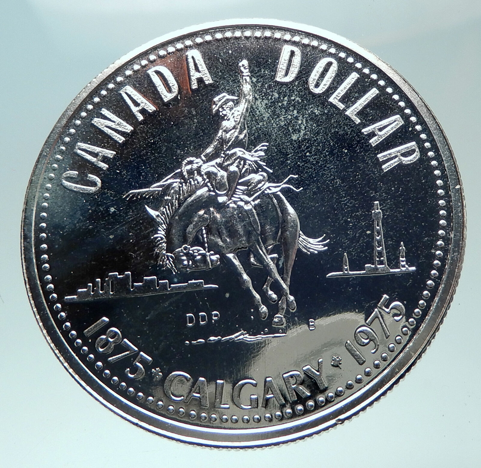 1975 CANADA UK Queen Elizabeth II Calgary 100Years Huge Proof Silver Coin i82395