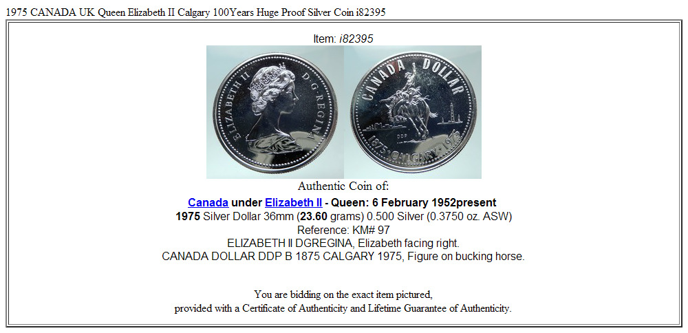 1975 CANADA UK Queen Elizabeth II Calgary 100Years Huge Proof Silver Coin i82395