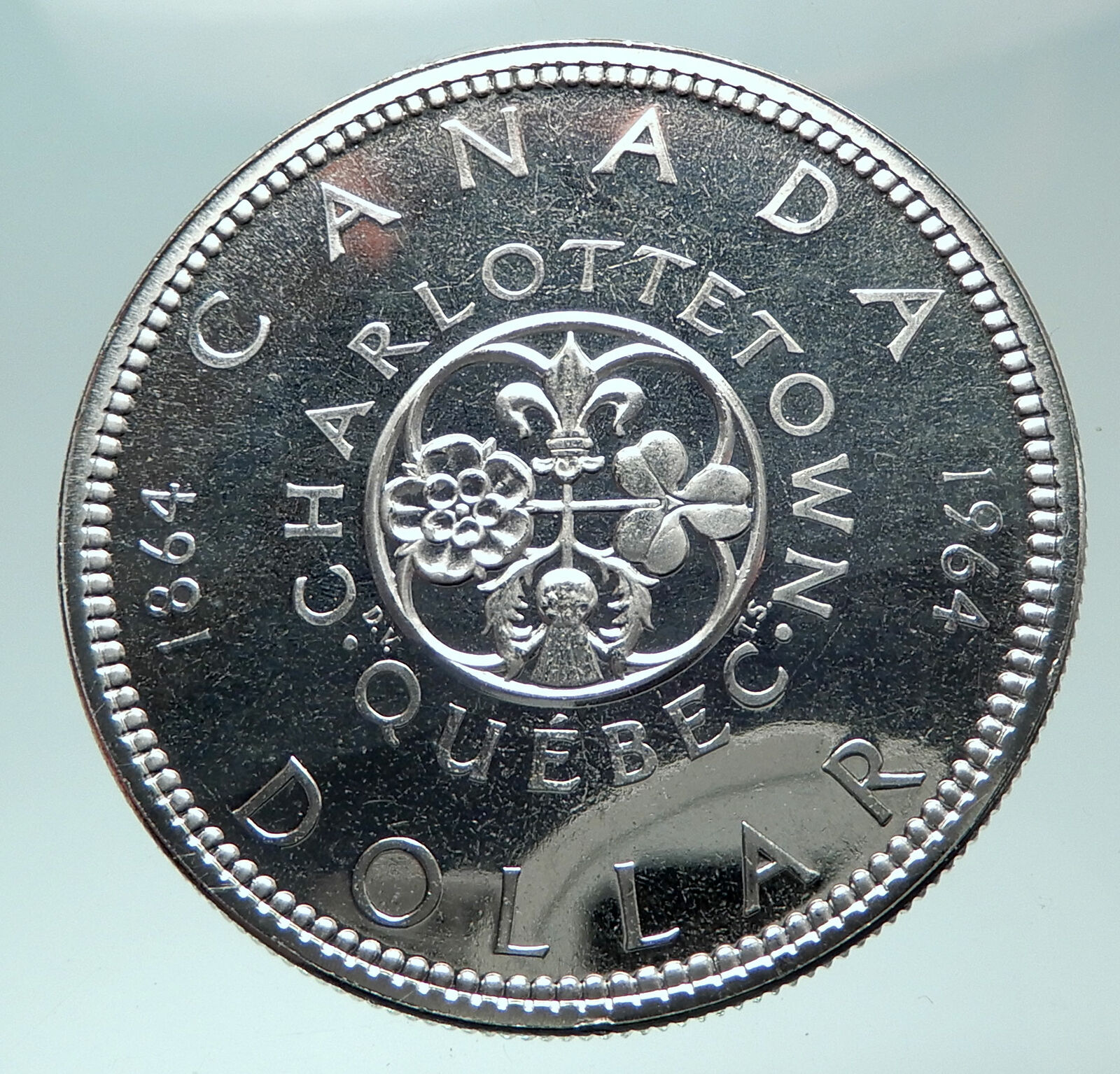 1964 CANADA Quebec Charlottetown Antique Genuine BIG SILVER Dollar Coin i82396