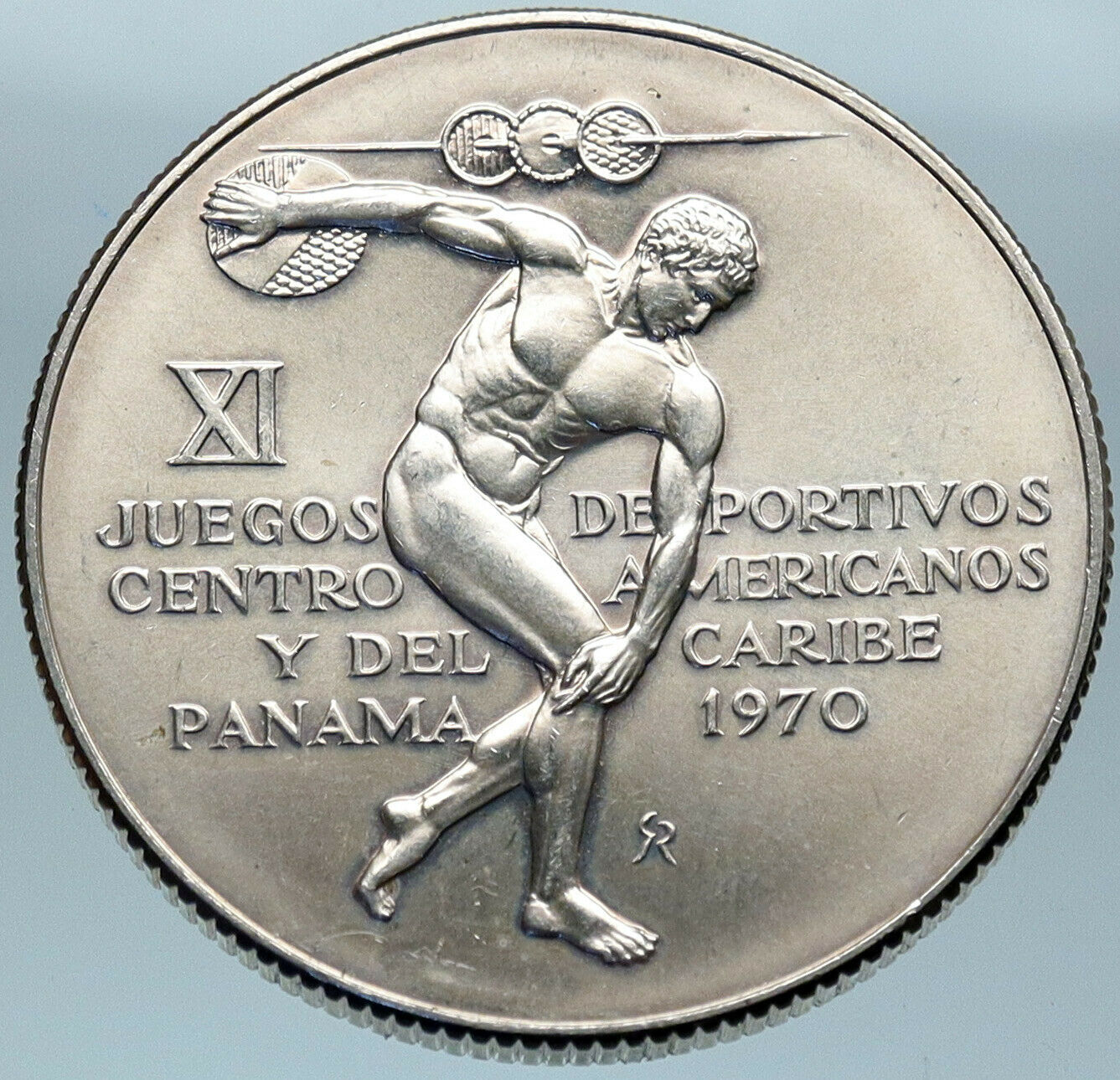 1970 PANAMA Olympic Style Games GREEK DISC THROWER ATHLETE Silver 5B Coin i82792