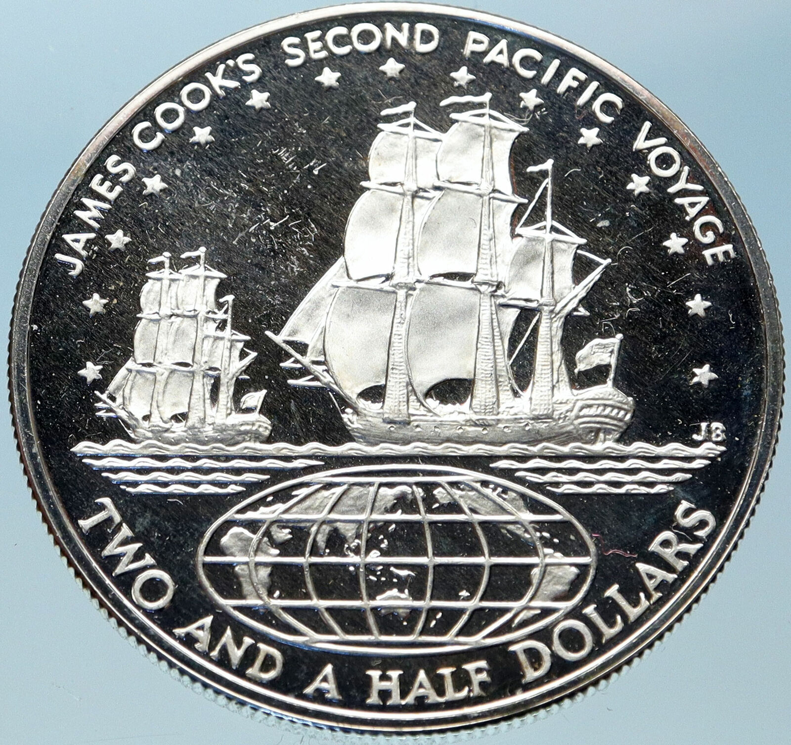 1973 COOK ISLANDS Elizabeth II James Cook Proof Silver 2.5 Dollar Coin i82389