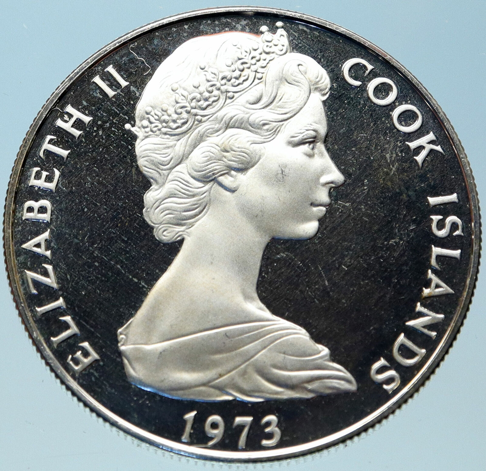 1973 COOK ISLANDS Elizabeth II James Cook Proof Silver 2.5 Dollar Coin i82389