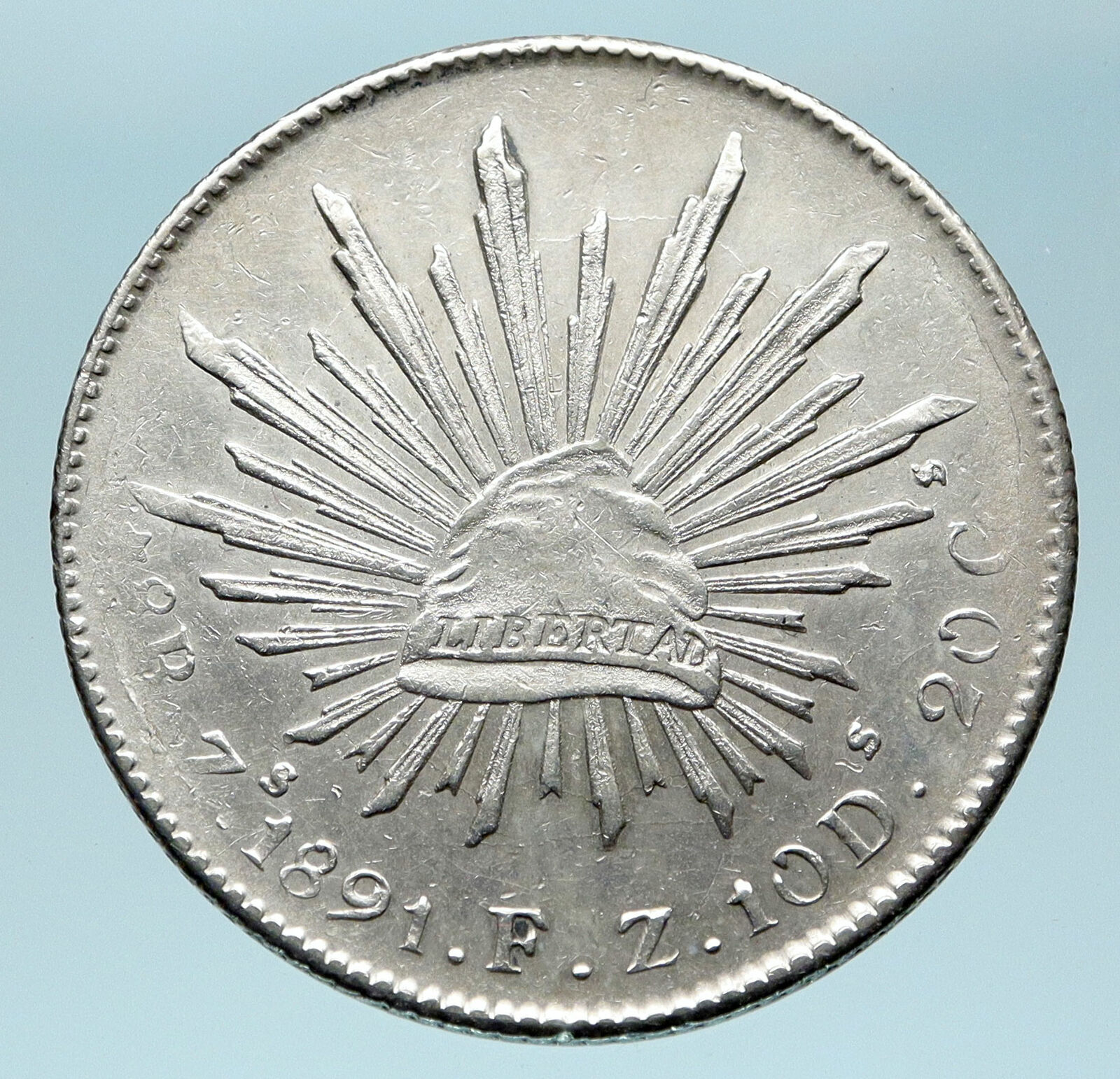 1891 Zs FZ MEXICO Large Eagle Sun Antique Mexican Silver 8 Reales Coin i82970