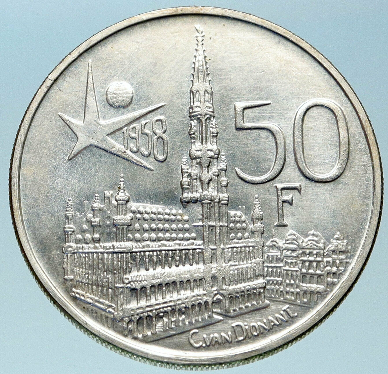 1958 BELGIUM BRUSSELS WORLD's FAIR 58 Baudouin Silver 50 Francs Coin i82811