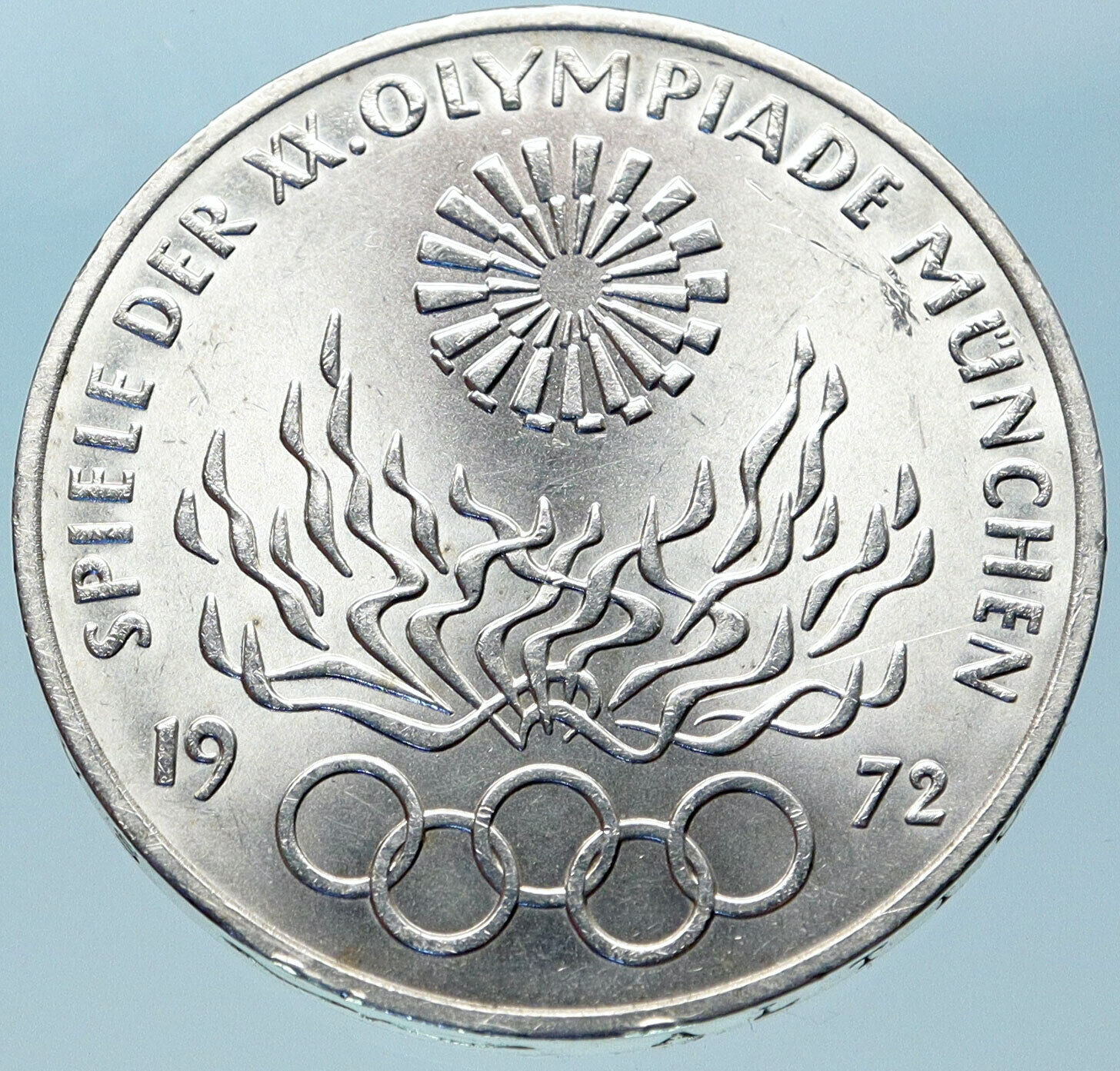 1972 Germany Munich Summer Olympic Antique Proof Silver 10 Mark Coin i82381