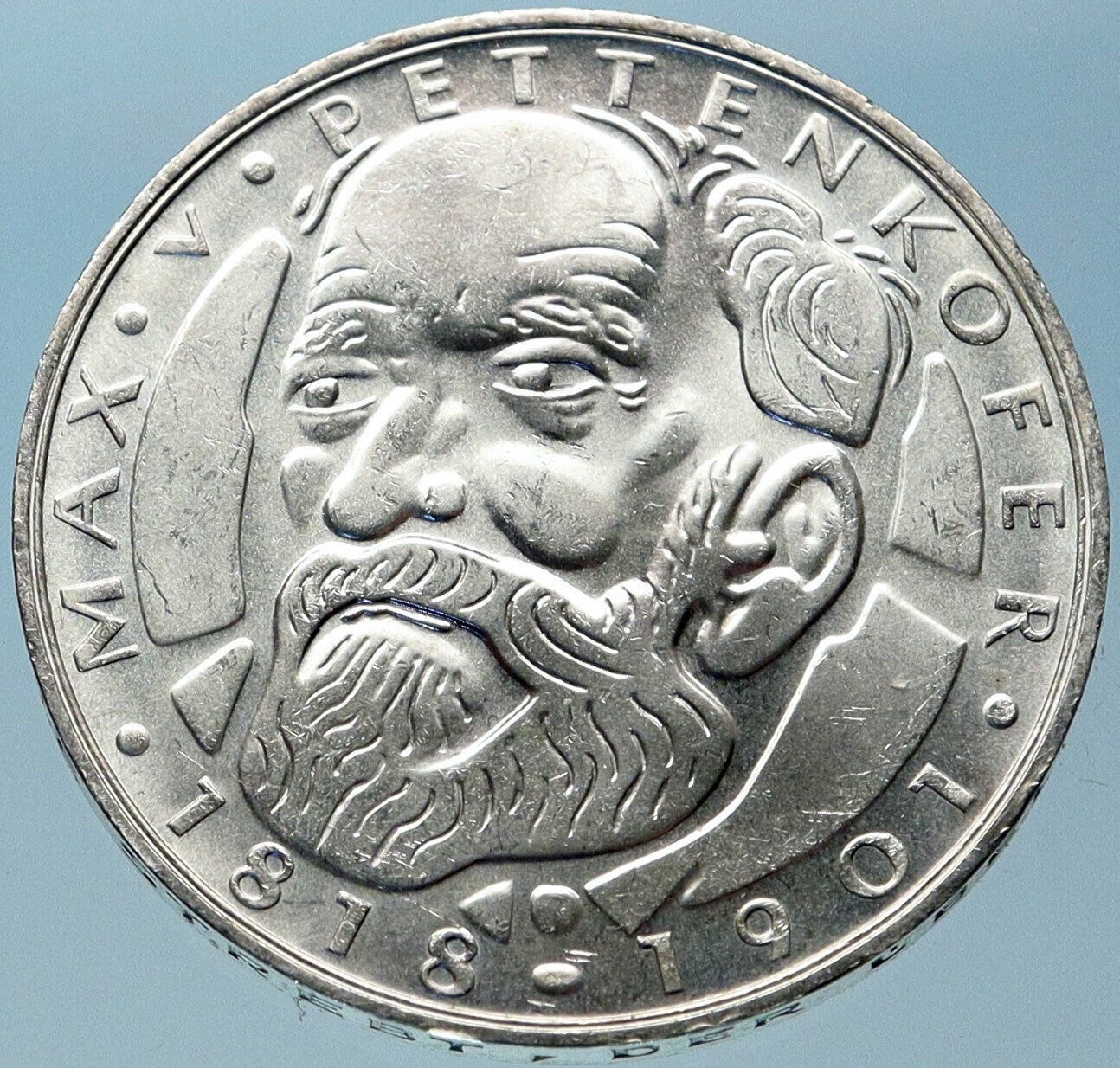 1968 GERMANY Chemist Hygienist Max Pettenkofer OLD Genuine 5 Mark Coin i82388