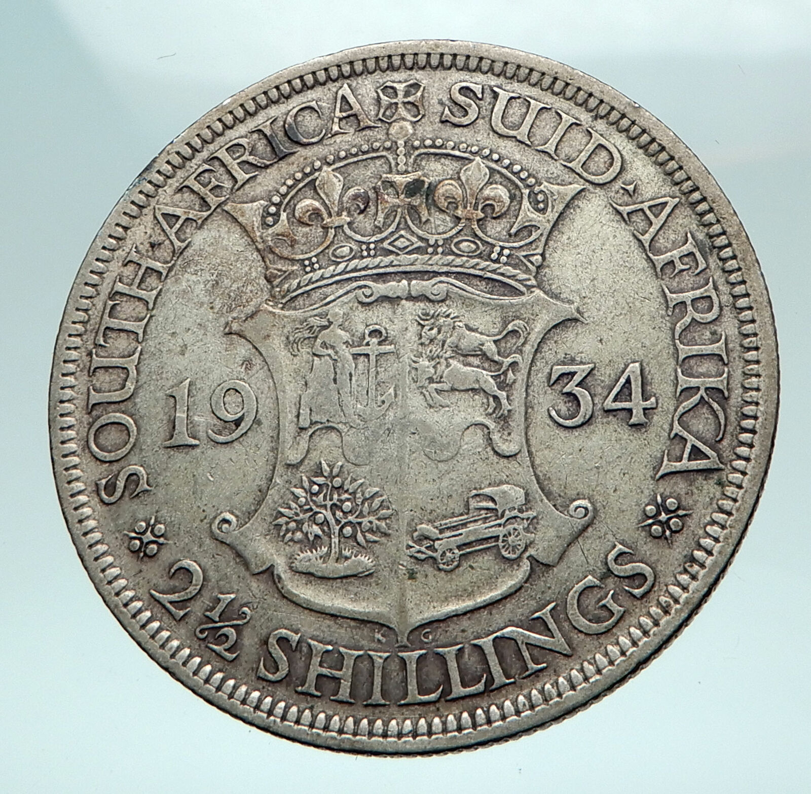 1934 SOUTH AFRICA under UK King GEORGE V Old Silver 2 1/2 Shillings Coin i82650