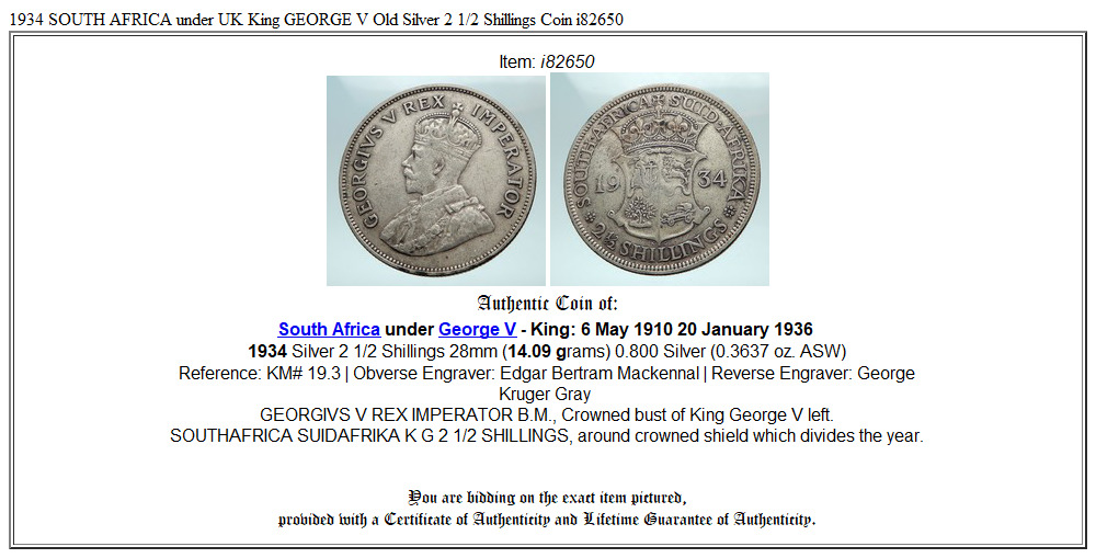 1934 SOUTH AFRICA under UK King GEORGE V Old Silver 2 1/2 Shillings Coin i82650