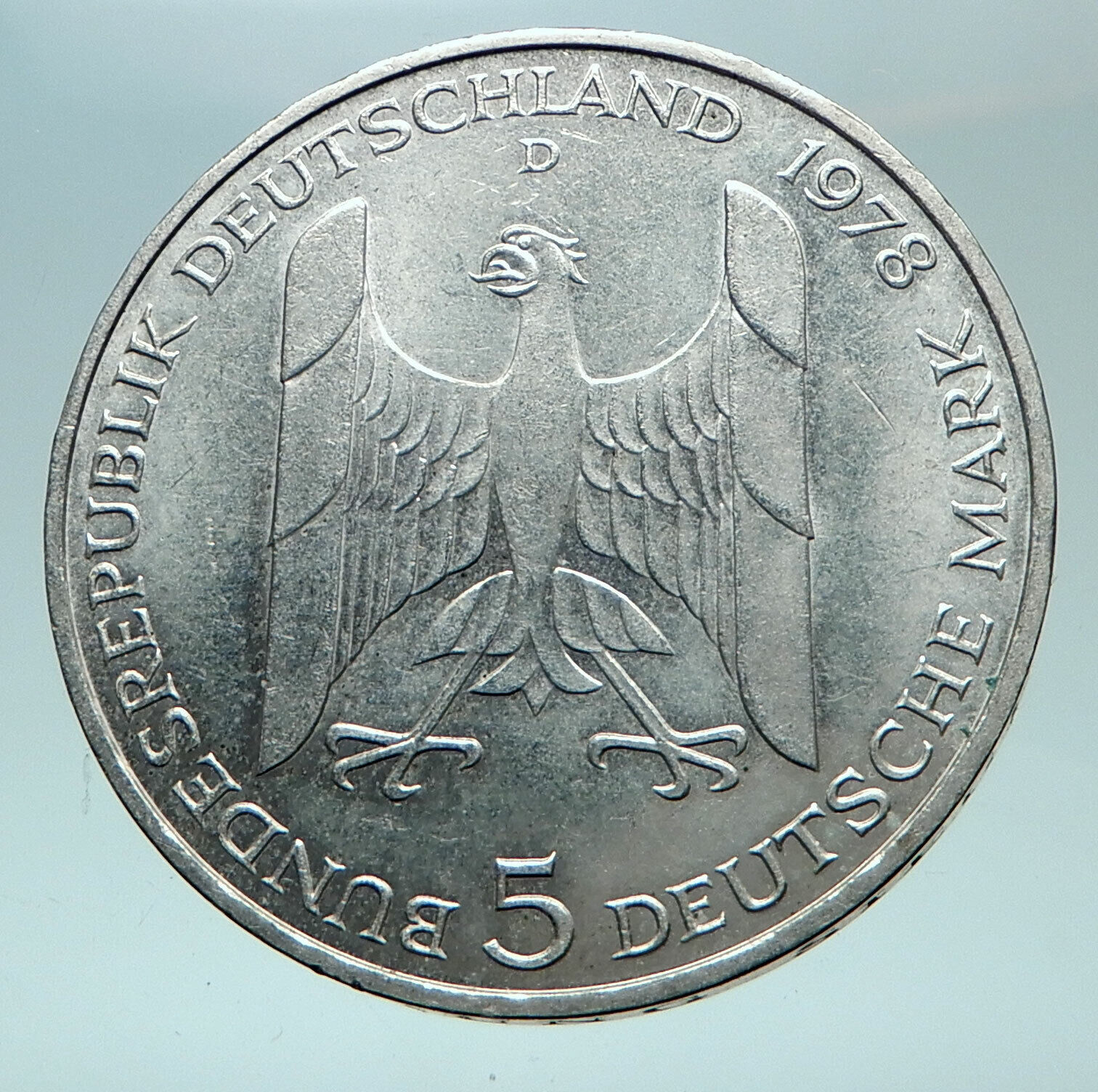 1978 GERMANY Gustav Stresemann Genuine Proof Silver German 5 Mark Coin i82640