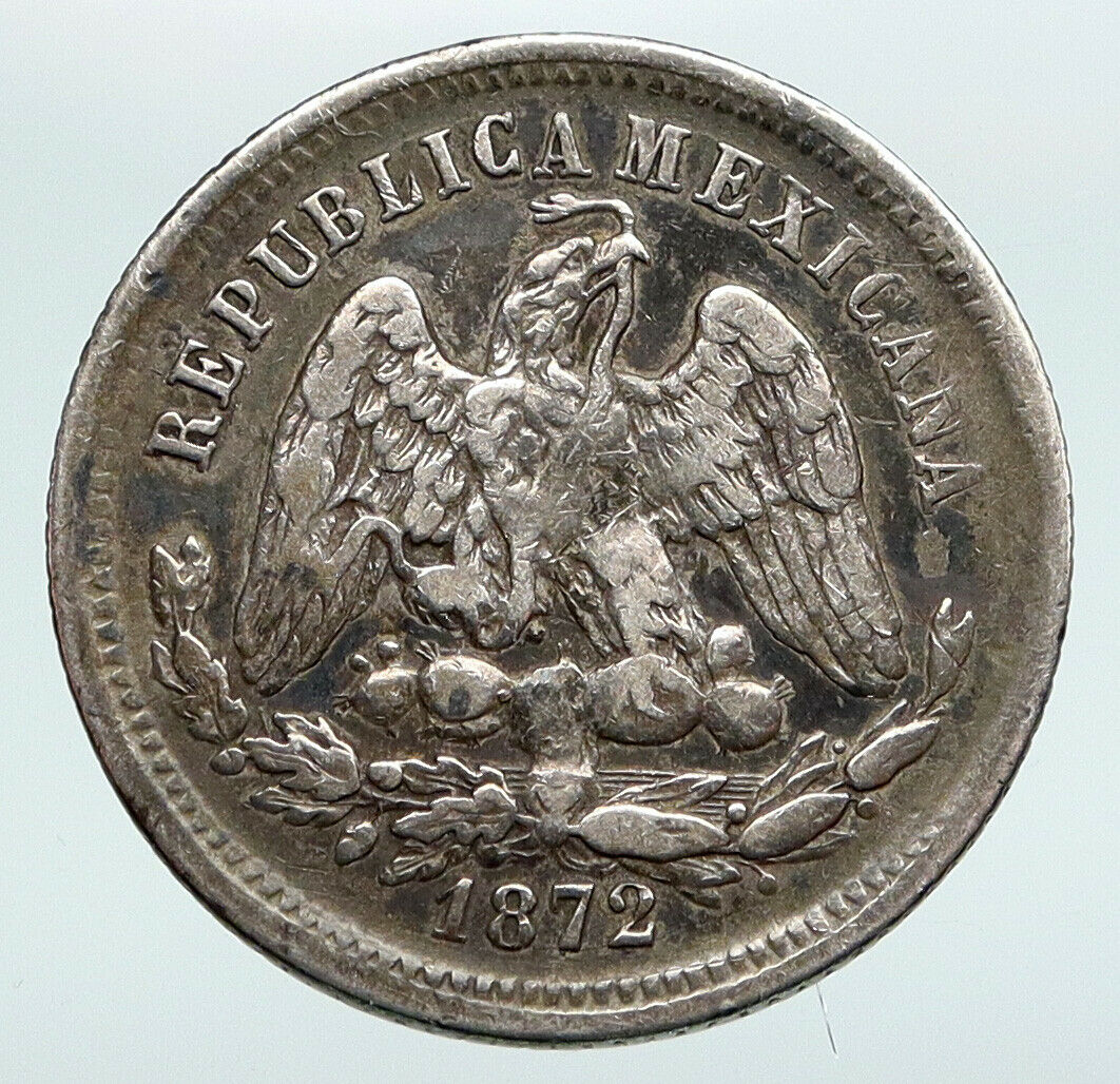 1872 MoM MEXICO Eagle and Cap Antique OLD Mexican Silver 25 Centavos Coin i90728