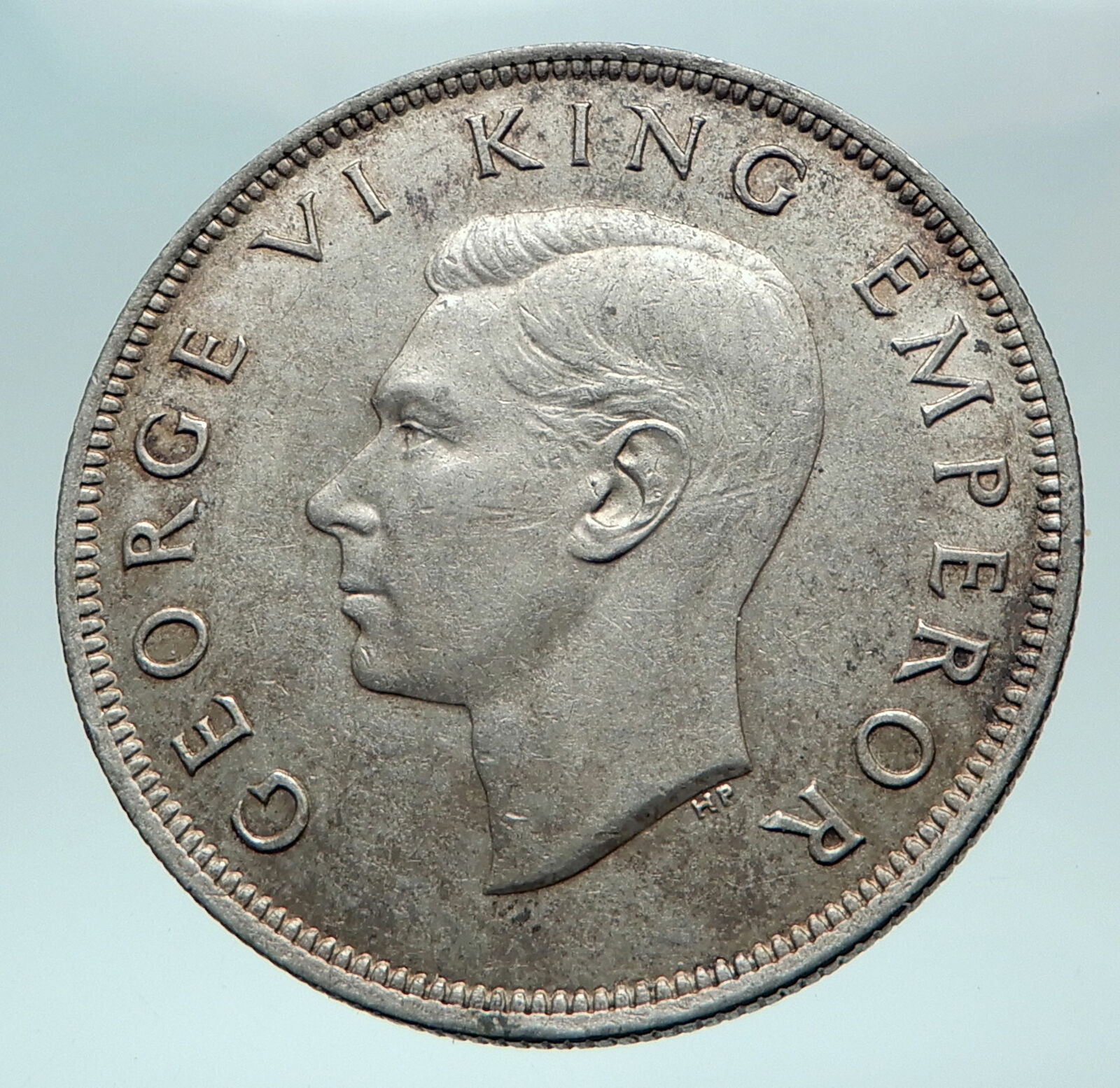 1943 NEW ZEALAND under UK King George VI Silver 1/2 Crown Coin Shield i82572