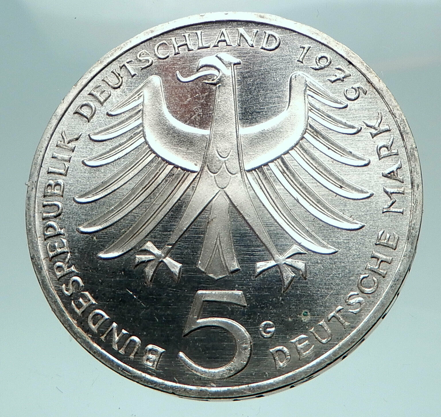 1975 GERMANY Silver 5 Mark Coin GERMAN Nobel Prize Hero Albert Schweitzer i82641