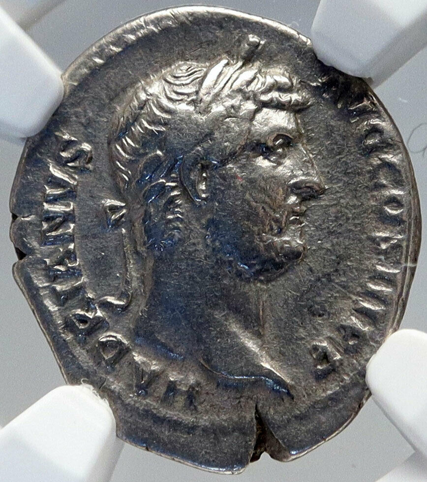 HADRIAN RESTITVOR of SPAIN HISPANIA 134AD Silver Roman Coin Rabbit NGC i82615