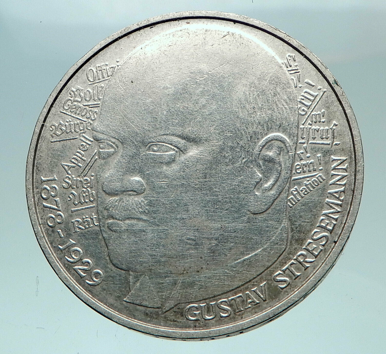 1978 GERMANY Gustav Stresemann Genuine Proof Silver German 5 Mark Coin i82642