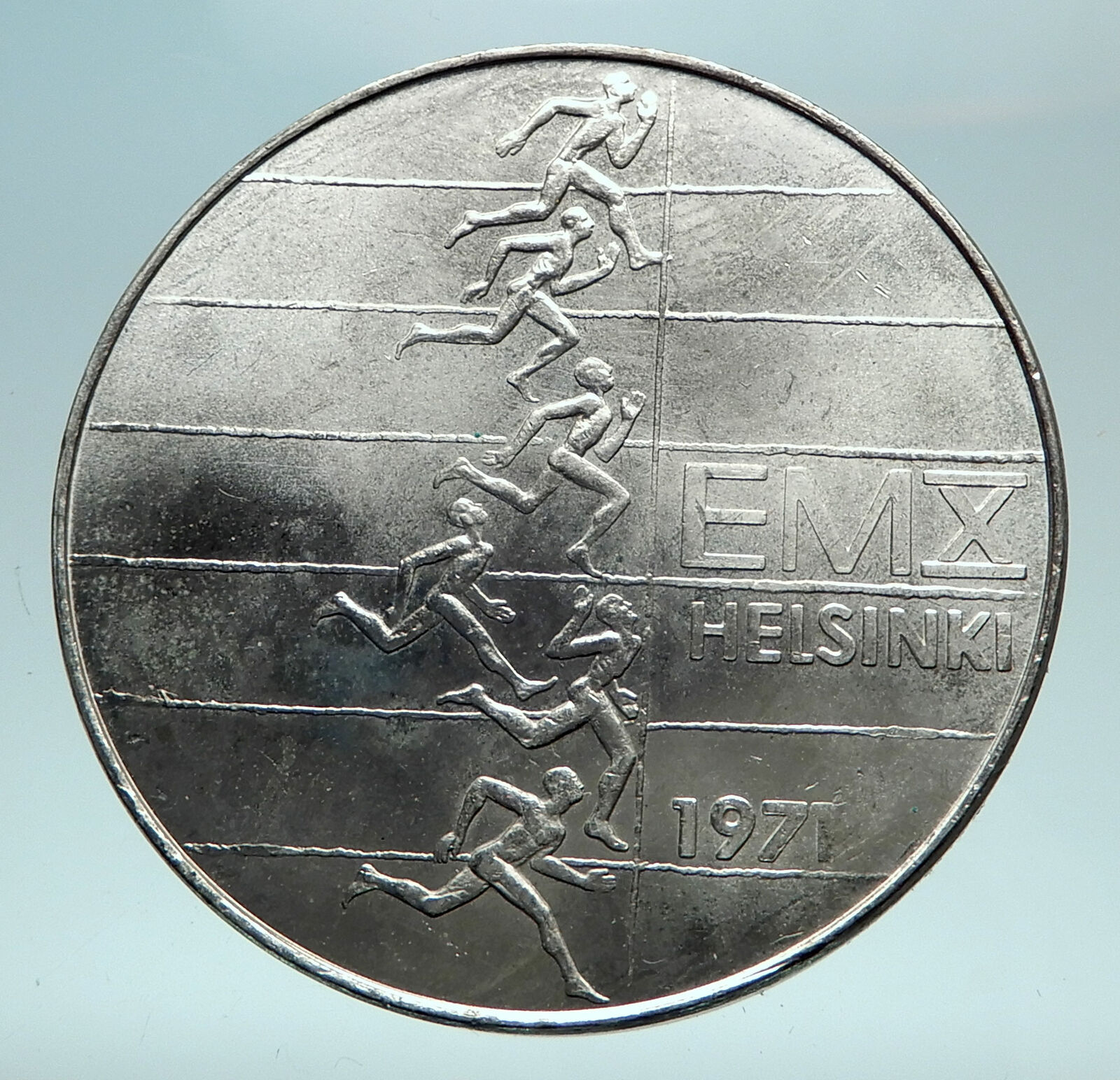 1971 FINLAND European Athletic Games TRACK Genuine Silver 10 Markkaa Coin i82556