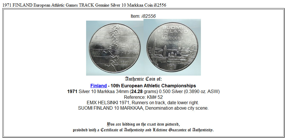 1971 FINLAND European Athletic Games TRACK Genuine Silver 10 Markkaa Coin i82556