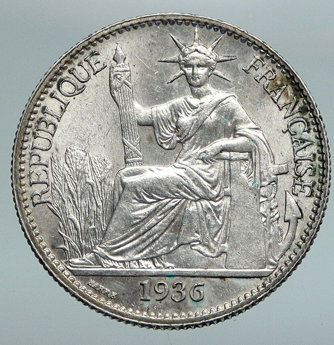 1936 A FRENCH INDO-CHINA Vintage Silver 50 Cent Coin OLD France Republic i90807