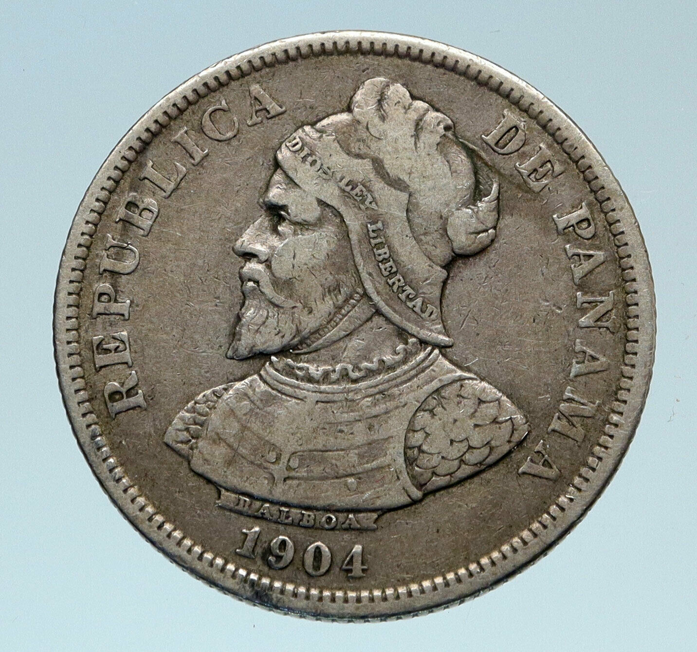 1904 PANAMA CONQUISTADOR BALBOA Antique Genuine Silver 25 Centesimos Coin i82739