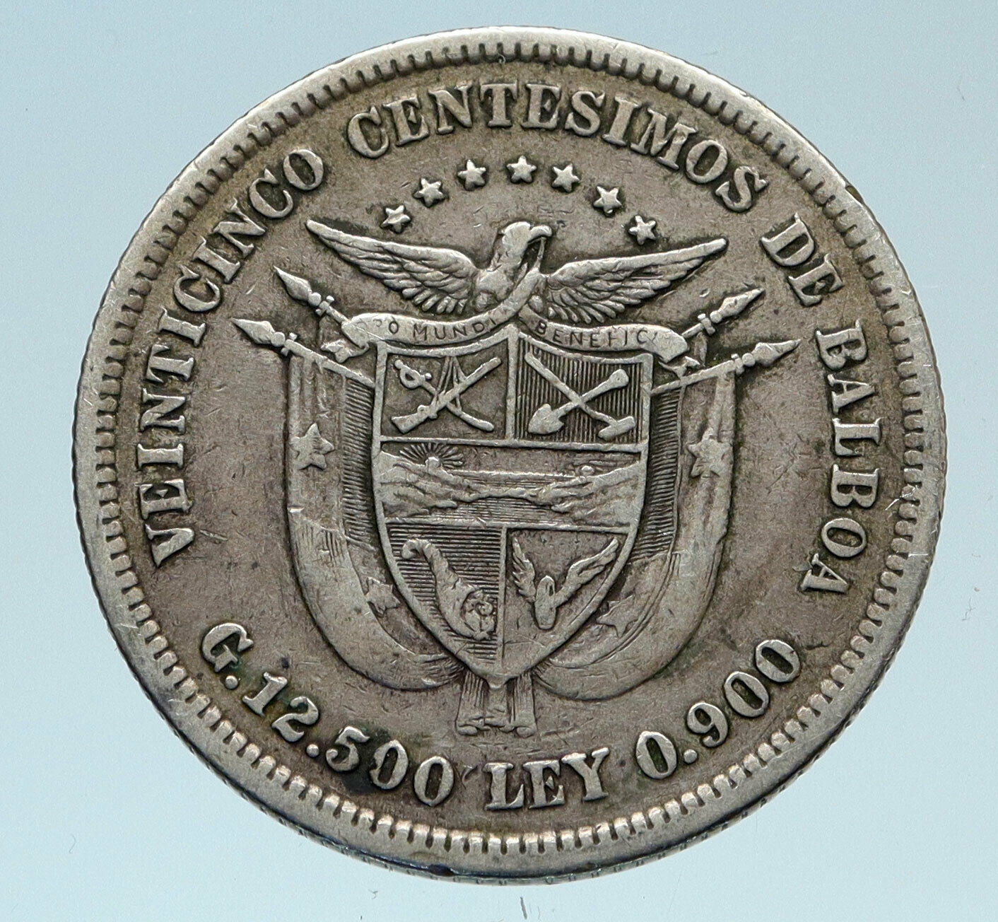 1904 PANAMA CONQUISTADOR BALBOA Antique Genuine Silver 25 Centesimos Coin i82739