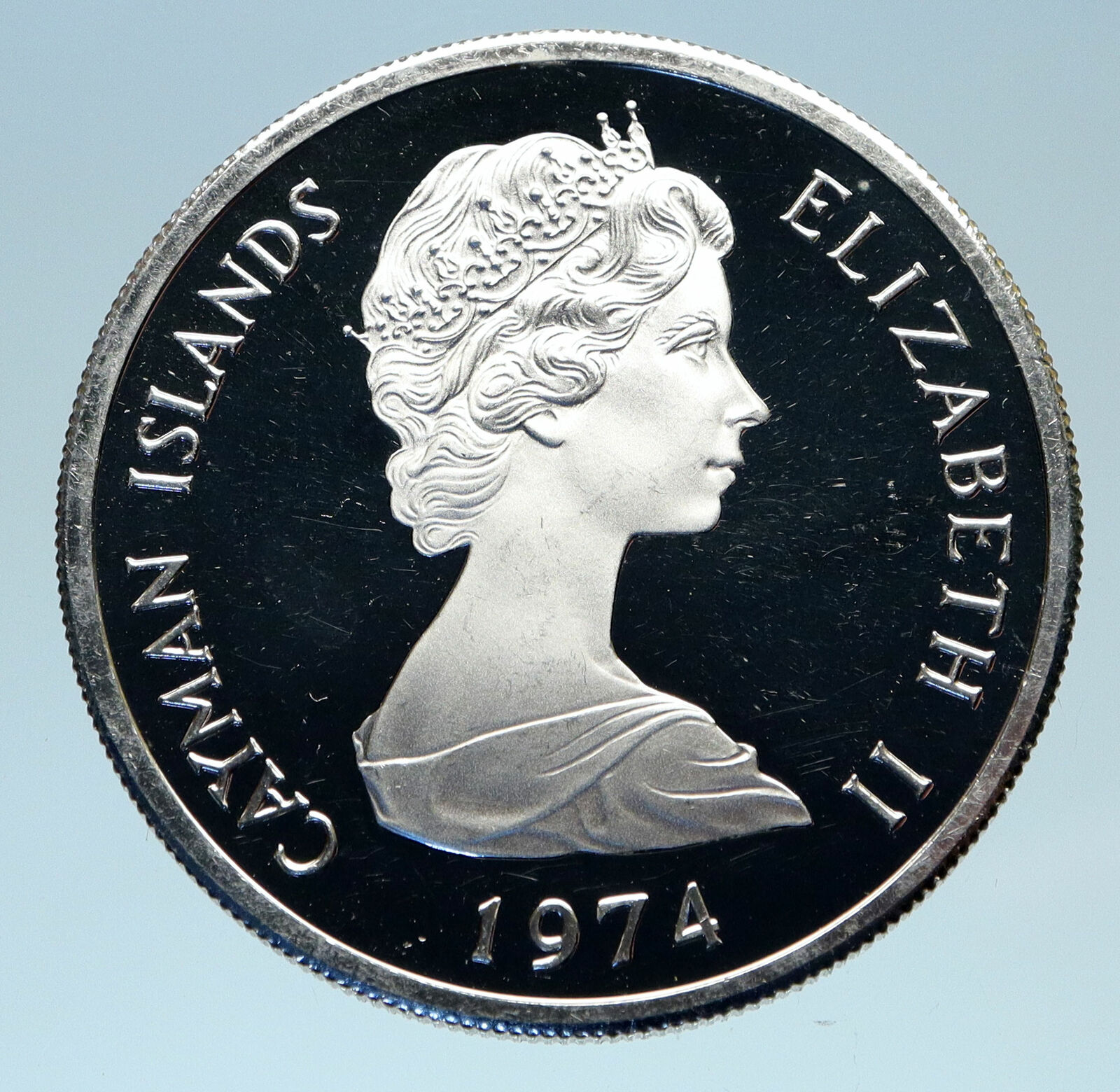 1974 CAYMAN ISLANDS 4.2cm Proof Silver $5 Coin w UK Queen Elizabeth II i83104