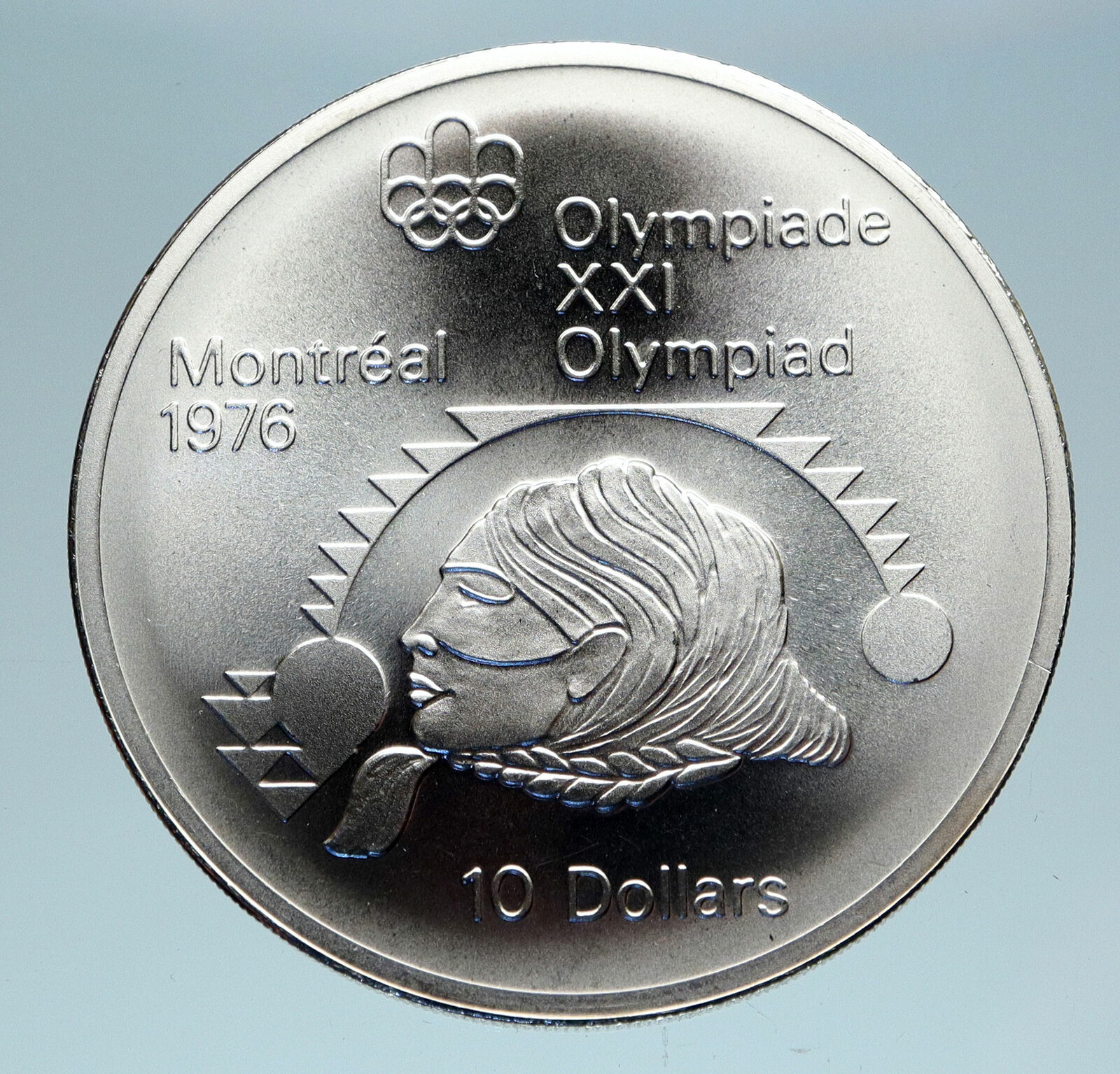 1975 CANADA Queen Elizabeth II Olympics Montreal SHOT PUT Silver $10 Coin i83110