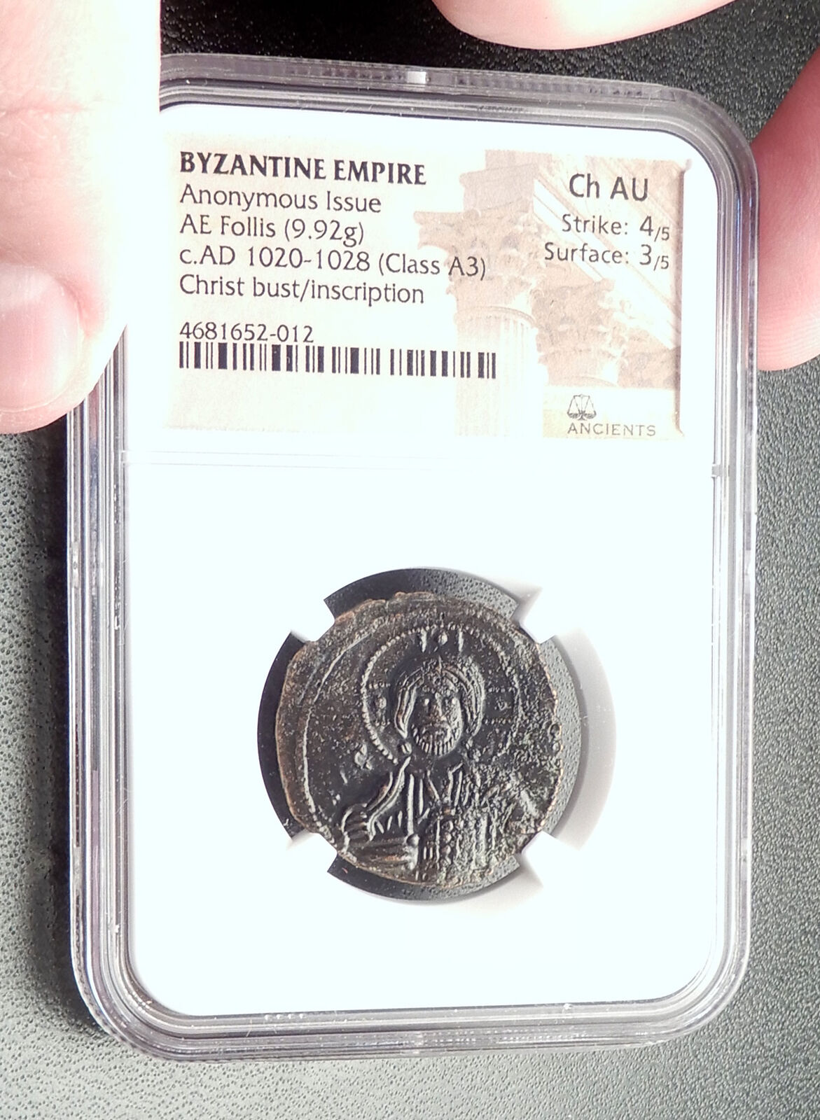 JESUS CHRIST Class A3 Anonymous Ancient 1020AD Byzantine Follis Coin NGC i72348