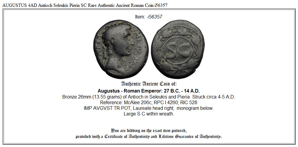 AUGUSTUS 4AD Antioch Seleukis Pieria SC Rare Authentic Ancient Roman Coin i56357