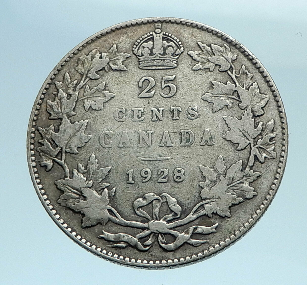 1928 CANADA UK King George V Genuine Antique Old SILVER 25 CENTS Coin i77735