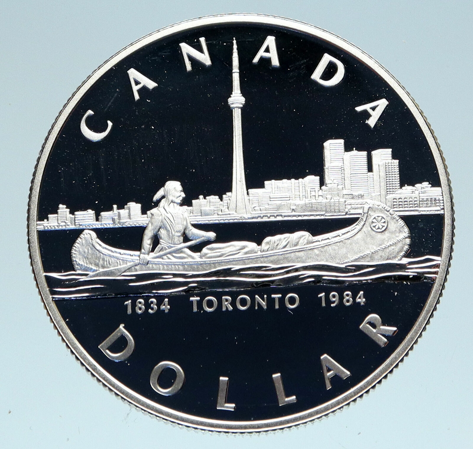 1984 CANADA UK Queen Elizabeth II Canoe in Toronto 150Y Proof Silver Coin i83116