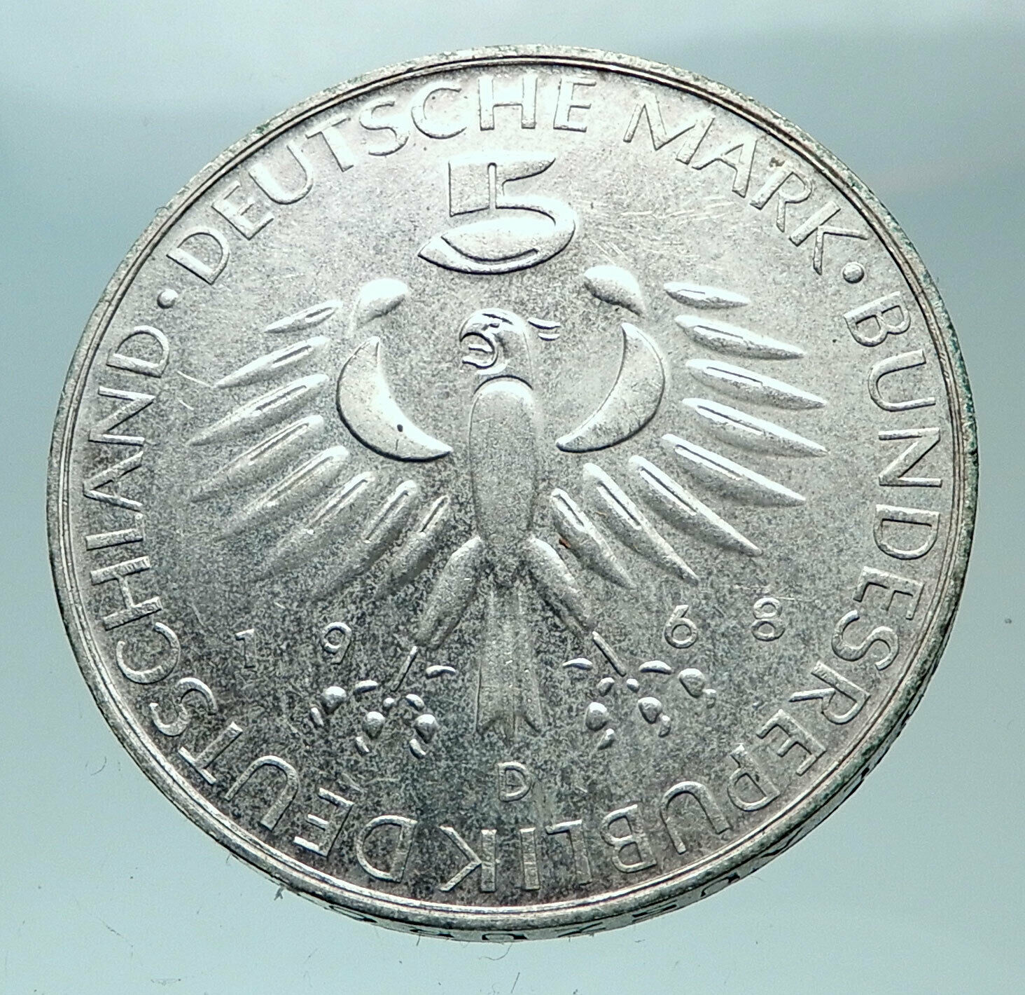 1968 GERMANY Chemist Hygienist Max Pettenkofer Genuine 5 Mark Coin i82184