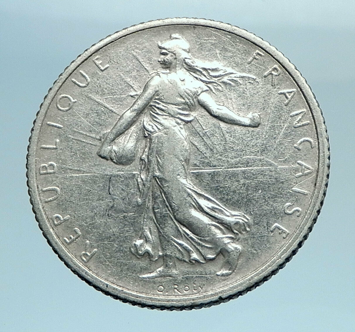 1918 FRANCE La Semeuse Woman Genuine VINTAGE Silver 1 Franc French Coin i77742